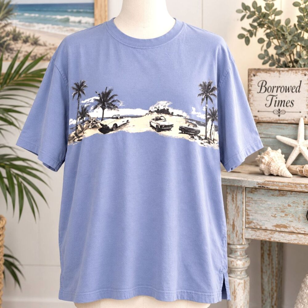 Clearwater Outfitters Classic Car Beach Print T Shirt Men's XXL 100% Cotton